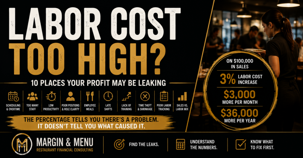 Restaurant labor cost too high infographic showing 10 areas where restaurant payroll may be reducing profit