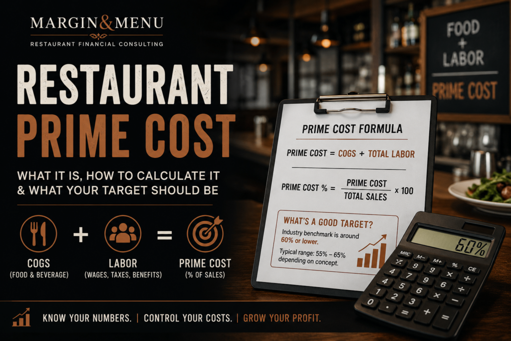 Restaurant prime cost formula showing COGS, labor, and prime cost percentage