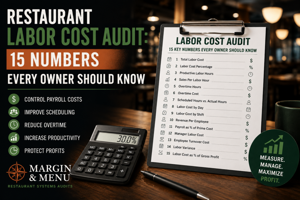 Restaurant labor cost audit checklist showing 15 key numbers every restaurant owner should know