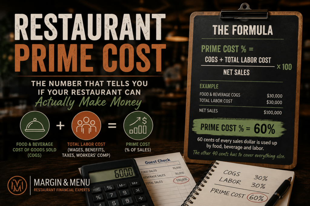 Restaurant prime cost formula showing food and labor costs