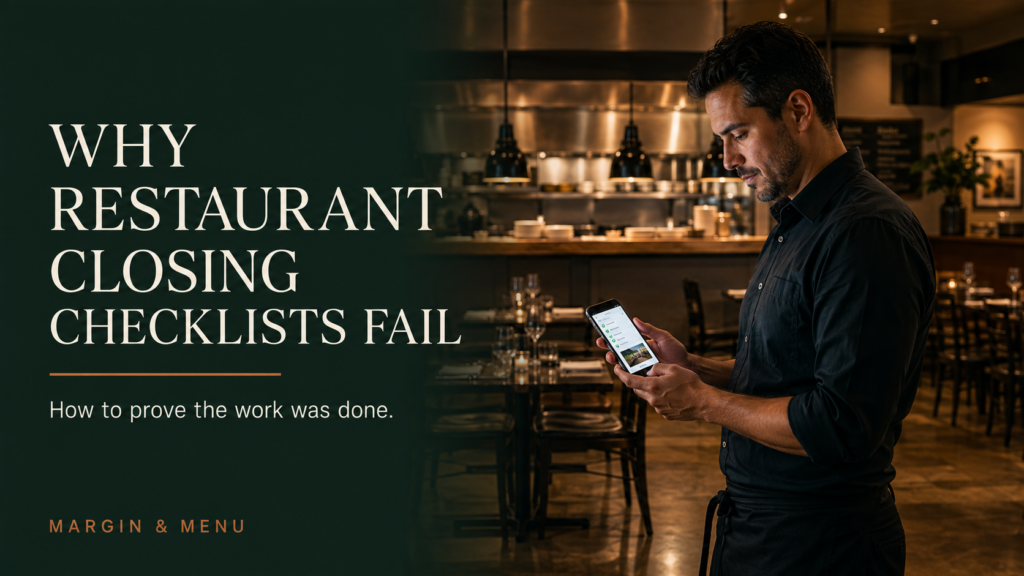 Restaurant manager verifying completed closing checklist tasks with photo proof